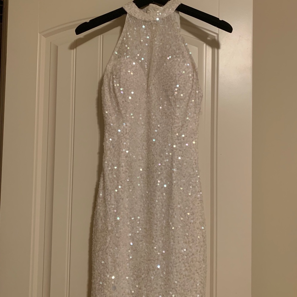 White sequined cocktail dress
